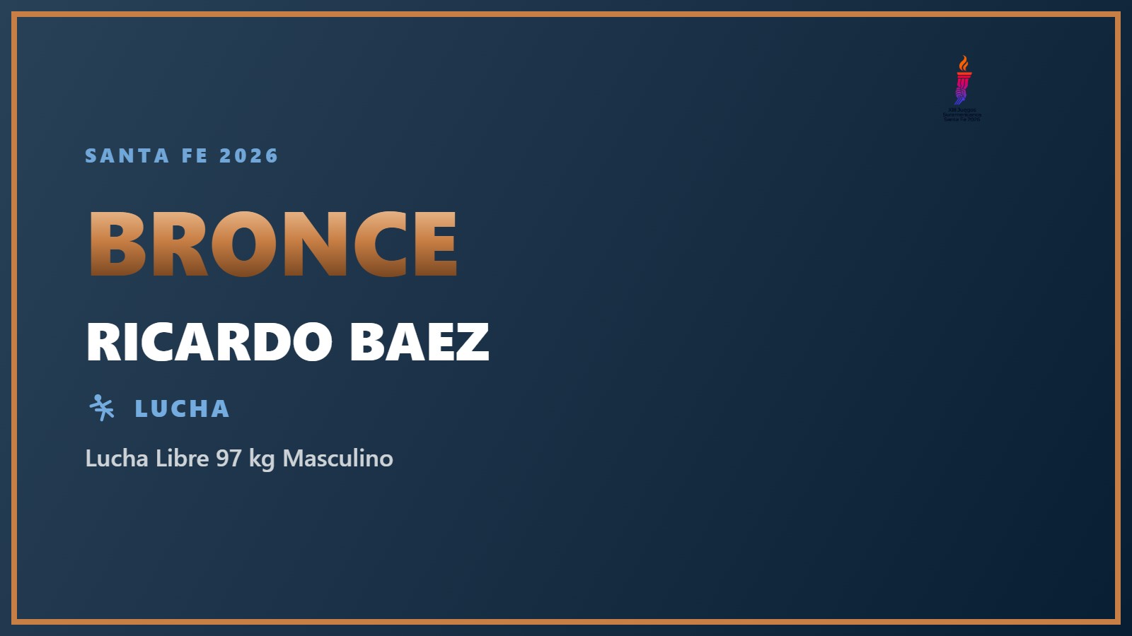 Ricardo Baez, medalla de bronce en Lucha Libre 97 kg Masculino en Santa Fe 2026