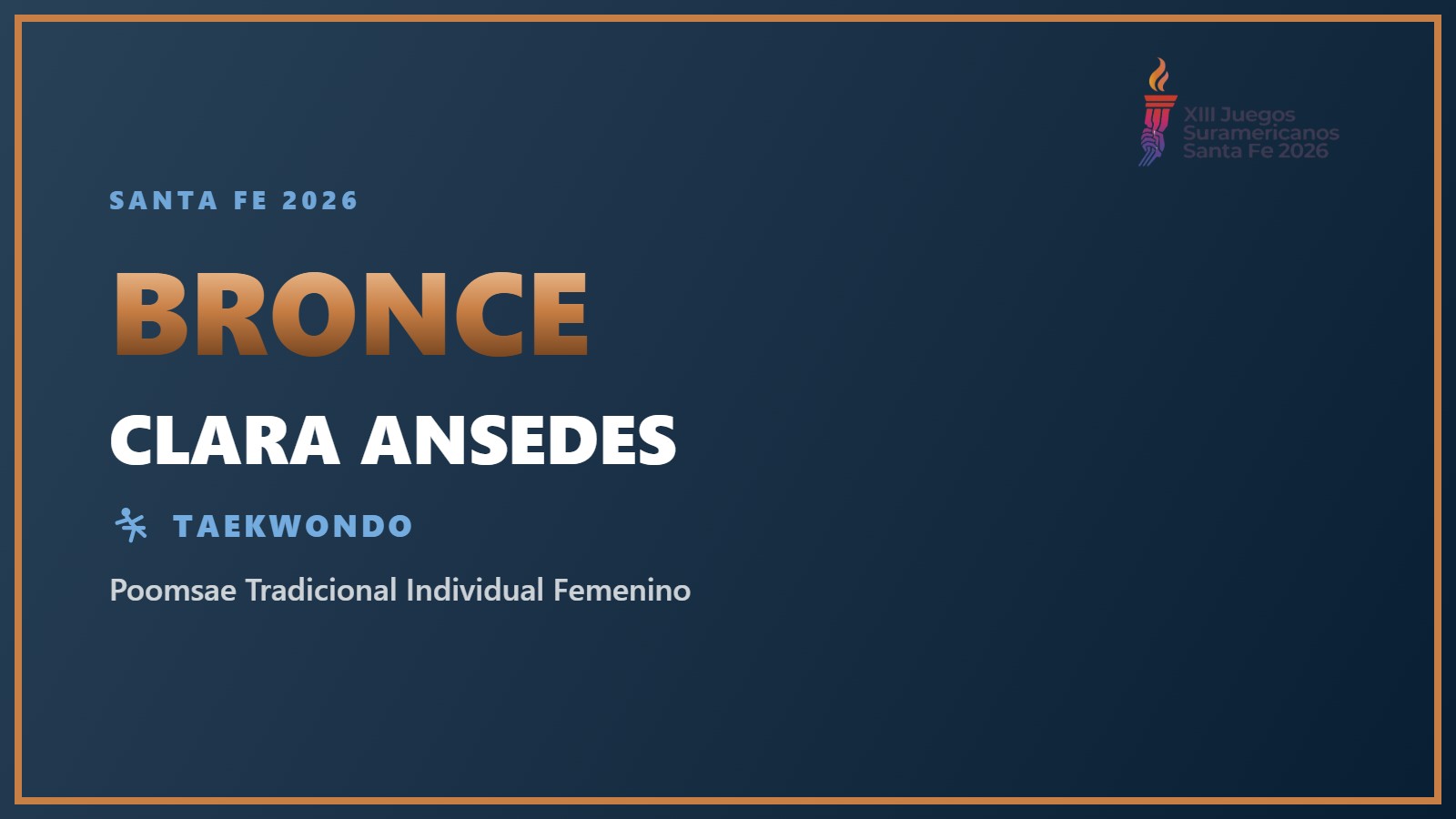 Clara Ansedes, medalla de bronce en Poomsae Tradicional Individual Femenino en Santa Fe 2026