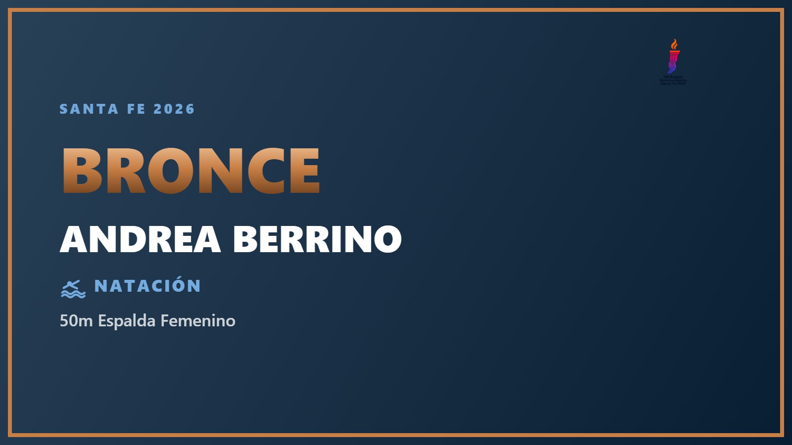 Andrea Berrino, medalla de bronce en 50m Espalda Femenino en Santa Fe 2026
